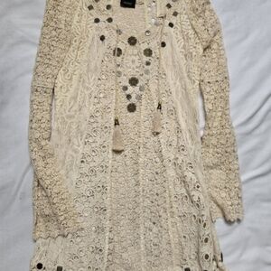 Meghan LA Cream Crochet Lace Boho Vest with Metal Accents